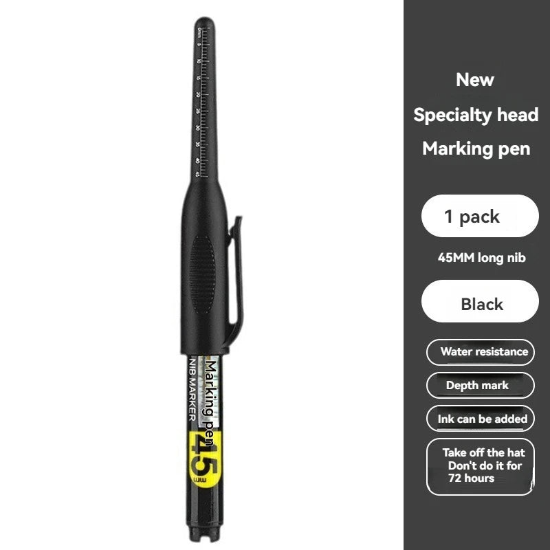 45mm Waterproof Deep Hole Marker Pens Long Nib Head Carpenter Pen White/Black/Blue Ink for Multi-Purpose Woodworking Hand Too