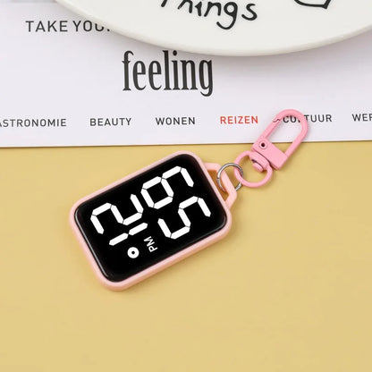 Keychain Pendant Watch, Square Large Character Electronic Watch, Touch Luminous Student Pocket Watch - skin color