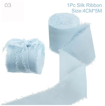 5m/Roll Frayed Silk Ribbon Edged Wrinkle Chiffon Handmade Ripped Wedding Party Flower Bouquet Gift Packing Decorations DIY Cr