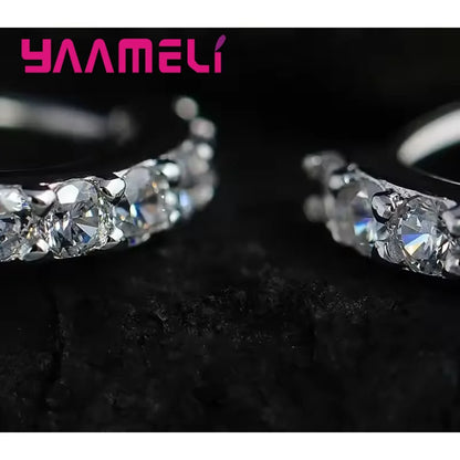 Fast Ship Newest Luxury Romantic Women Jewelry 925 Sterling Silver Plated Rhinestone Crystal Hoop Earrings For Women