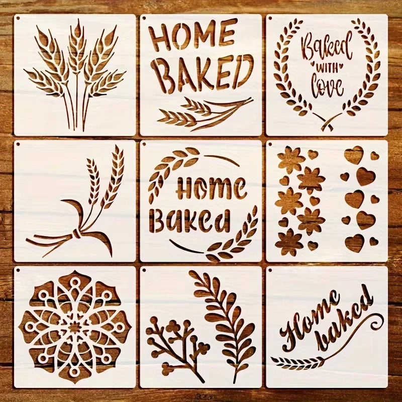 9-Piece Reusable Bread Baking Template 5.9 X 5.9 Inches Artistic Decoration Baking Mold for Creative Loaf Shapes