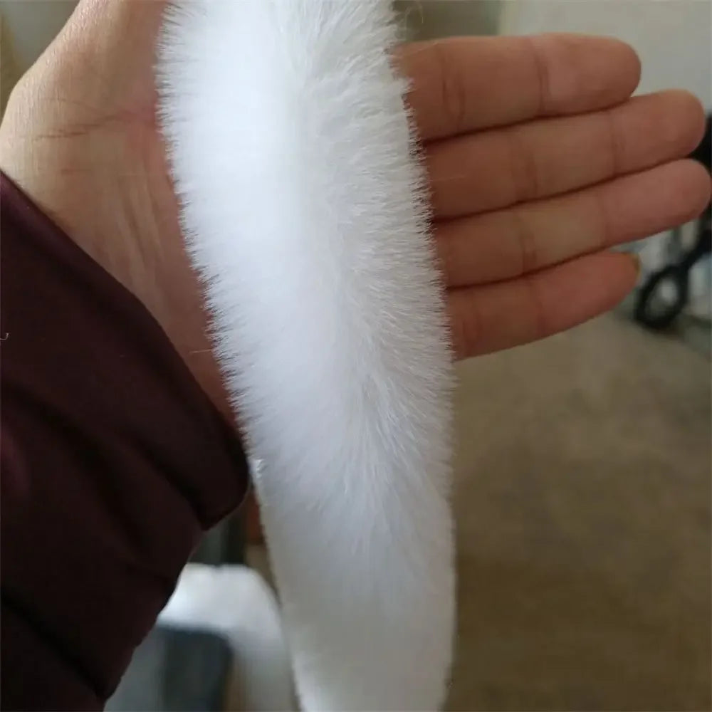 1PC 100cm in Length And 5cm in Width Faux Rabbit Fur Tape Trimming Ribbon Furry Fluffy Sewing DIY Craft Scarf Collar - white