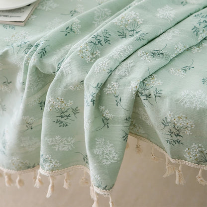 Korean Style Small Daisy Cotton Floral Tablecloth For Kitchen, Wedding, Dining Room - Floral-green Tassels / 60x60cm