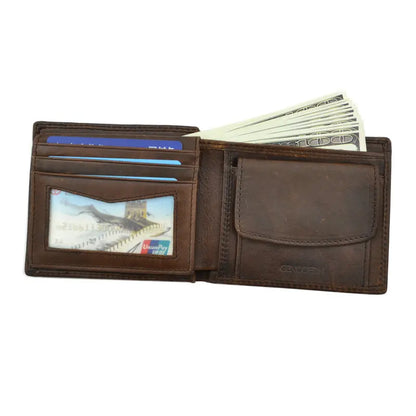 GENODERN Cow Leather Men Wallets with Coin Pocket Vintage Male Purse RFID Blocking Genuine Leather Men Wallet with Card Holde
