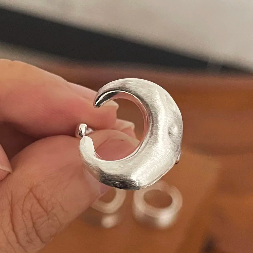 925 Sterling Silver Rings for Women Couple Minimalist Handmade Simple Wide Moon Ring Set Party Jewelry Gift Prevent Allergy -