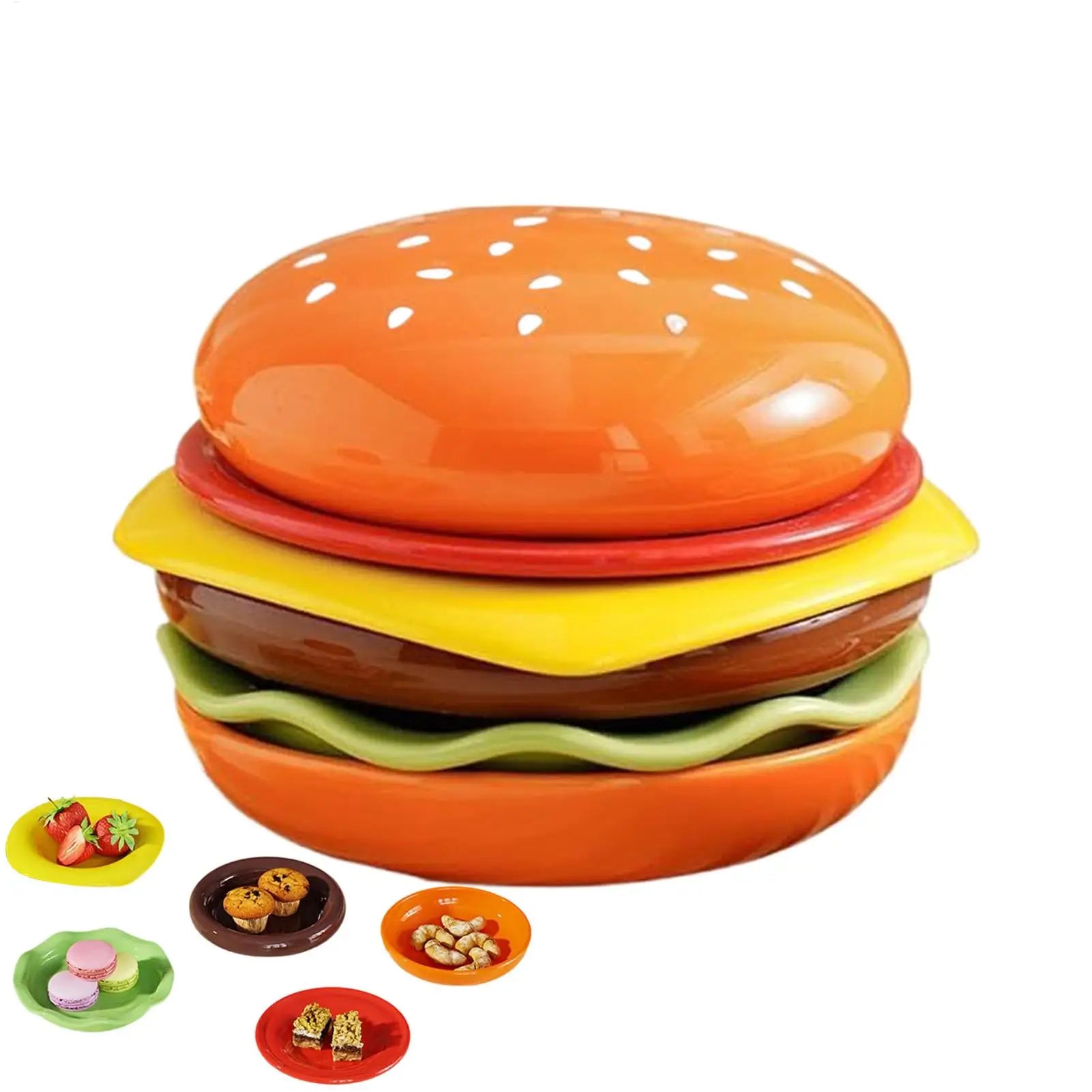 Stackable Hamburger Plate Set Burger 6 Layers Dinner Plate High Value Bone Spit Plate Funny Sauce Containers Table Decor