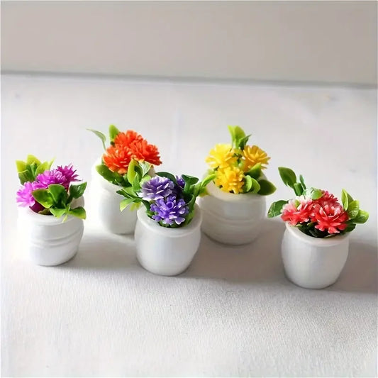5pcs Mini Flower Pot Decorations Dollhouses Vibrant Artificial Flowers Home Decor Car Mini Flower Pots Holiday Gifts Party Fa