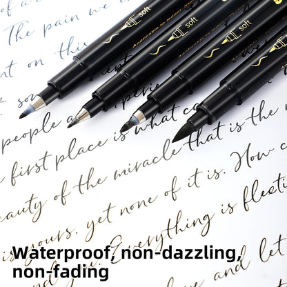 4 Pcs Black Hand Lettering Calligraphy Pen Set Drawing Writing Learning Fine Brush Markers Art Supplies Manga Pen