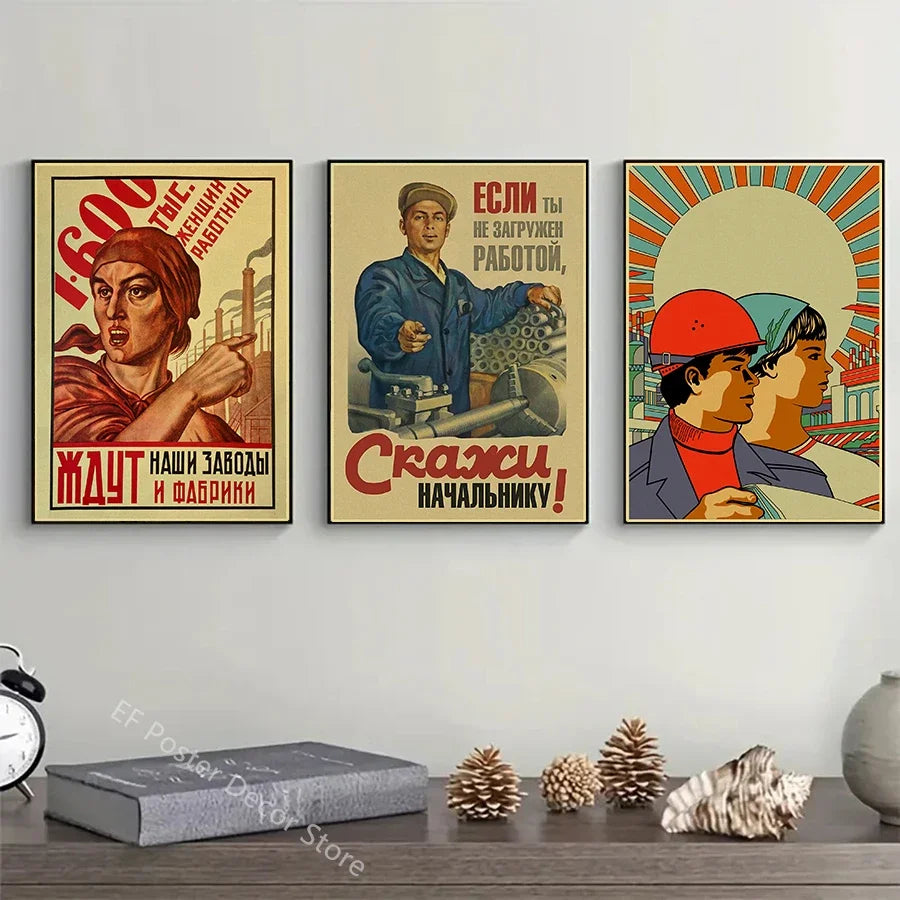 Vintage Stalin USSR CCCP Poster Poster Aesthetic Prints and Posters Wall Art Retro Painting Home Room Cafe Club Dorm Wall Dec