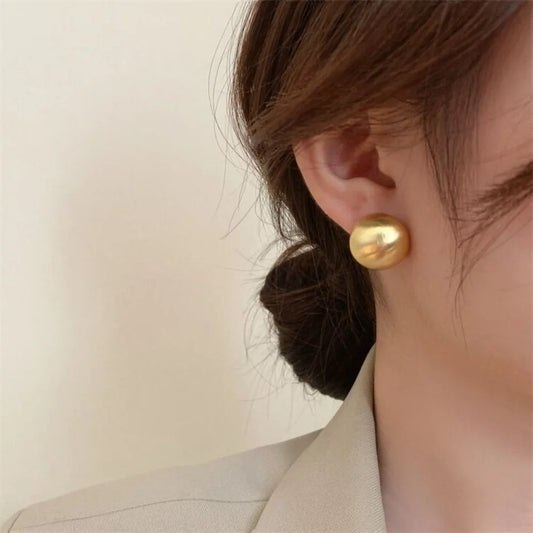 Vintage Exaggerated Personality Round Matte Stud Earrings for Women Temperament Enfashion Korea Earring Jewelry Accessory Gif