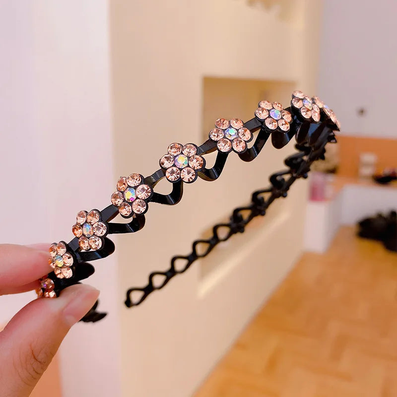 Non-Slip Rhinestone Hairbands Elastic Flower Fashion Pearl Women Hair Hoop Bands Headband Bezel Girls Hair Accessories Headdr