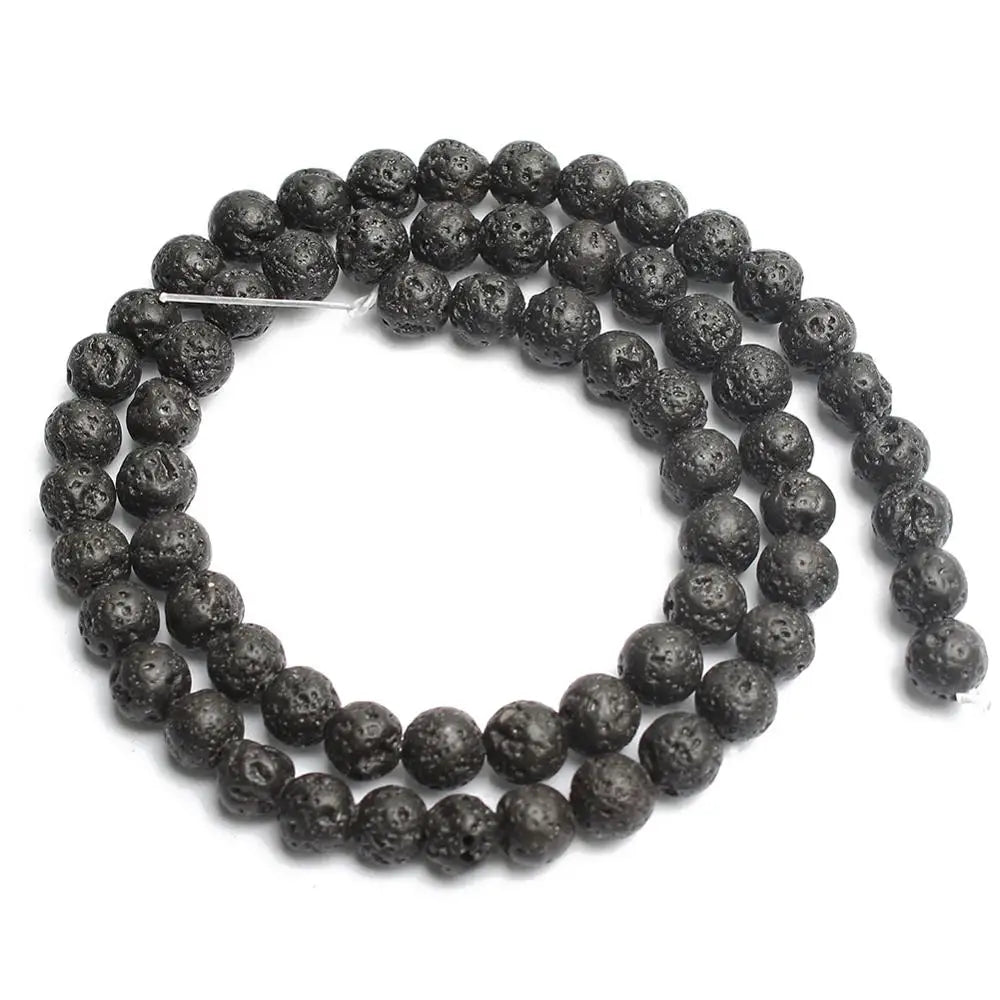 4-14mm Natural Black Volcanic Lava Stone Round Beads 15" Pick Size For Jewelry Making diy Bracelet