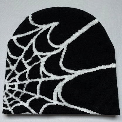 Four Seasons Men's And Women's Universal Y2K Knit Hat Spider Web Riding Outdoor Sports Fashion Hat - Black White