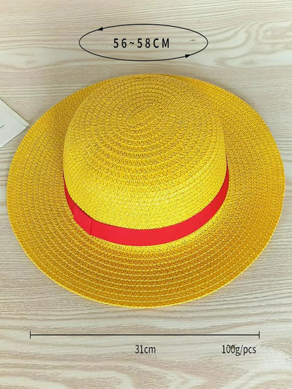 Brdwn Unisex Flat Straw Hat Neck String Cosplay Japanese Cartoon Props Hat