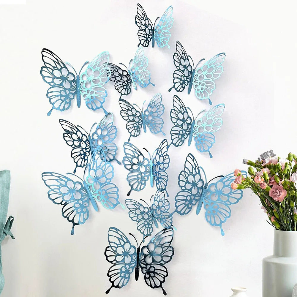 12Pcs/set 3D Hollow Butterfly Wall Stickers Wall Decor for Living Room Wedding Party Decoration Butterflies Decal Stickers - 
