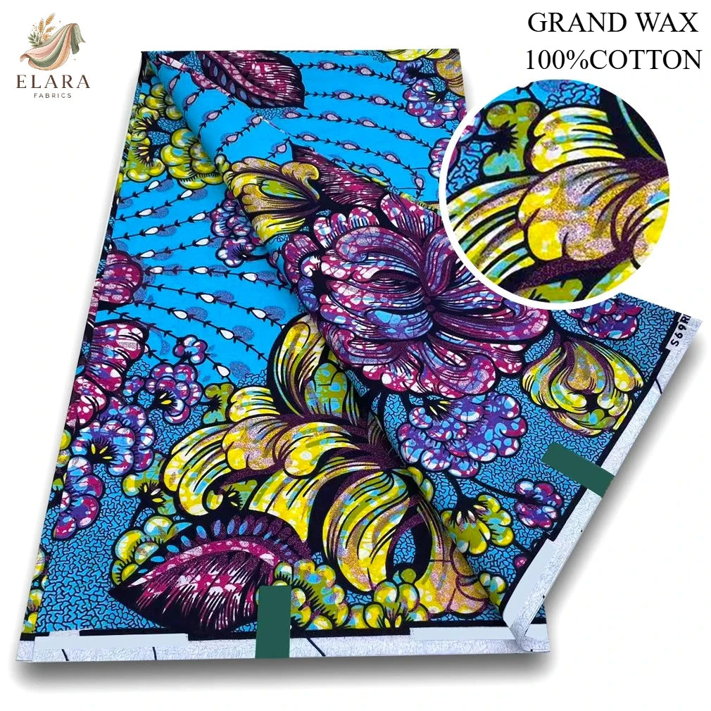 6Yard Pink Super African Grand Wax Fabric Flash Pagne Glam Print Batik Tissu Ankara Glitter Wax Gold Cotton Material For Unif