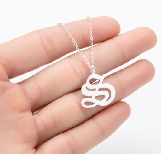 Gothic Old English Initial Necklace Stainless Steel Monogram 26 Letter Alphabet Necklace Jewelry Accessories Collier Femme