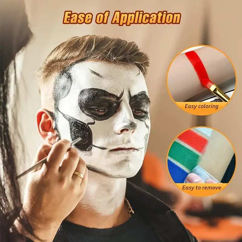 Palette Rainbow Stripe Paint Set with Brushes, Water Based Dual-Tone Face and Body Paint Palette, Christmas Halloween Cosplay