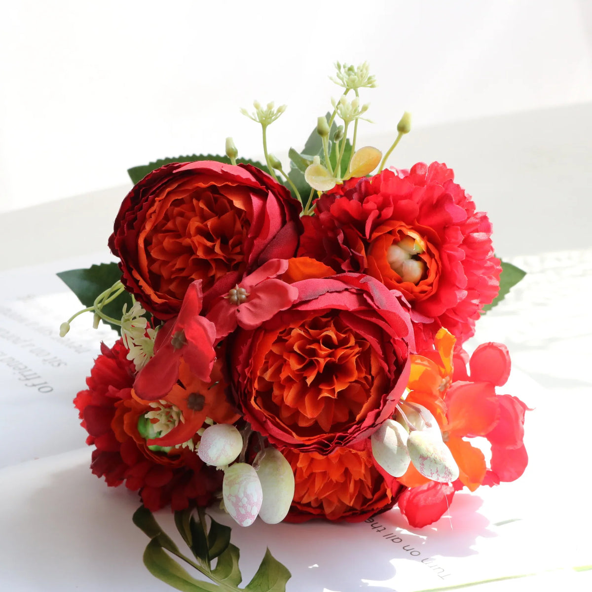 1pcs/30cm Rose Pink Silk Bouquet Peony Artificial Flower 5 Big Head 4 Small Bud Bride Wedding Home Decoration Artifi - 7
