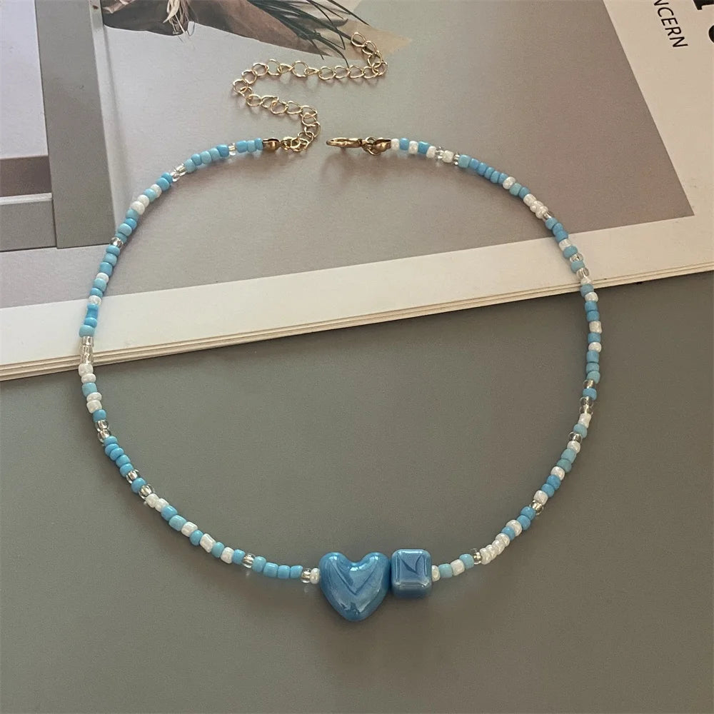 Cute Romantic Geometric Choker Necklace for Women Girl New Trendy Gift Necklace Seed Beads Fashion Jewelry - K