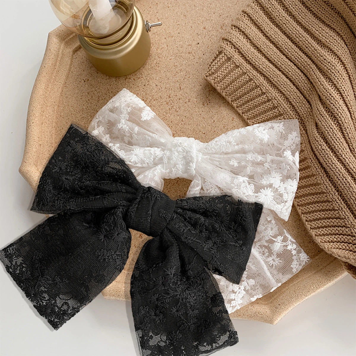 Lace bow hair clip, embroidered sweet and elegant, ribbon spring clip, internet-famous girl headwear hair clip