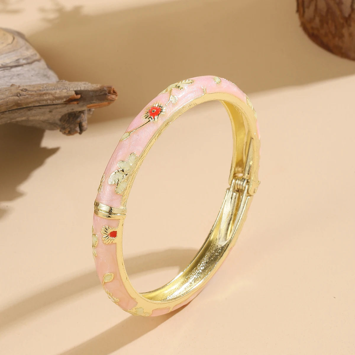 FTCY Vintage Bracelet For Women Small Flower Ethnic Style Cloisonne Bangles Women's Elegant Jewelry Gifts - Pink