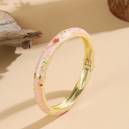 FTCY Vintage Bracelet For Women Small Flower Ethnic Style Cloisonne Bangles Women's Elegant Jewelry Gifts - Pink