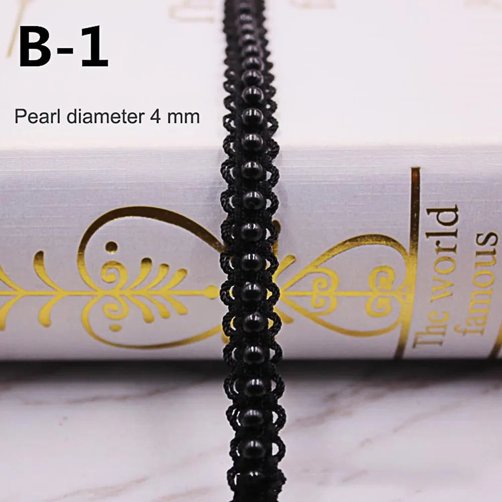 1yard/lot White black Pearl Bead lace Ribbon Tape lace fabric Trim Ribbons for DIY Sewing Garments Handmade Clothing Accessor
