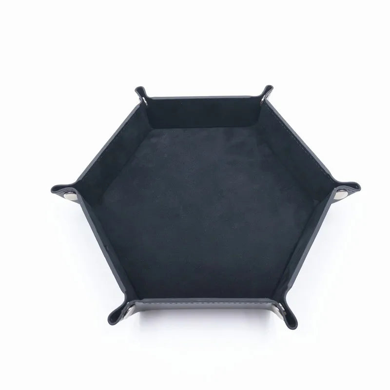 Hexagonal Felt Dice Tray Foldable Storage Box Game Tray Desktop Storage Box Jewelry Tray - black