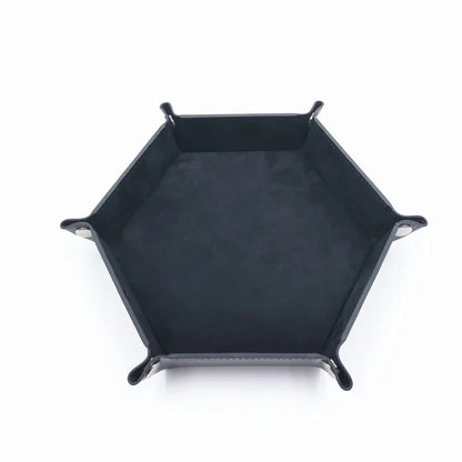 Hexagonal Felt Dice Tray Foldable Storage Box Game Tray Desktop Storage Box Jewelry Tray - black