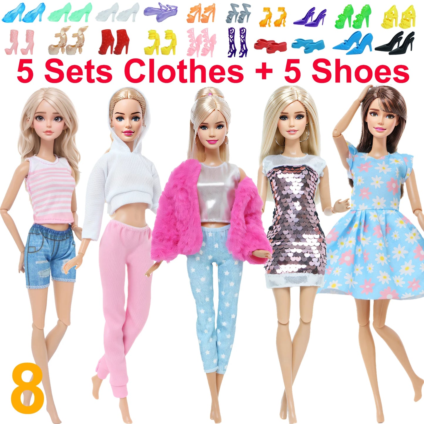 10 Pcs/Set Fashion Outfits 30cm Doll Shirt Pants Dress Shoes 11.5 Inch Doll Clothes Dollhouse 11.8" 1/6 Doll Accessories Toy 