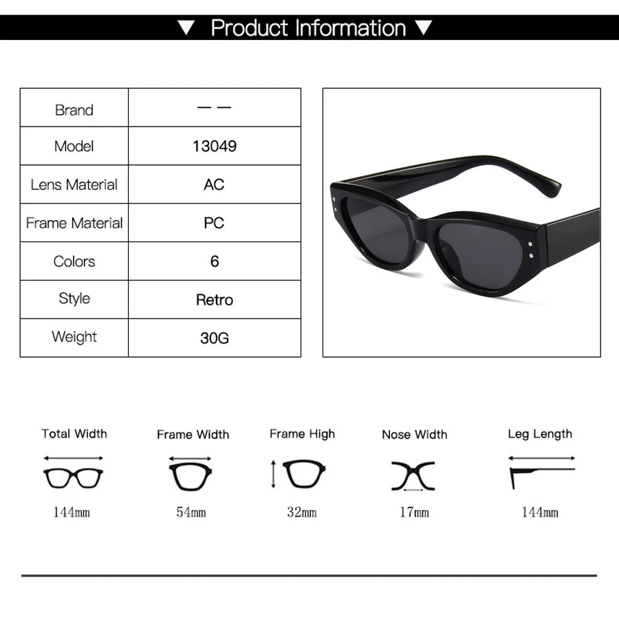 Retro Cat Eye Sunglasses Women Vintage Small Eyewear Women Men Rivet Sun Glasses Female Eyewear UV400
