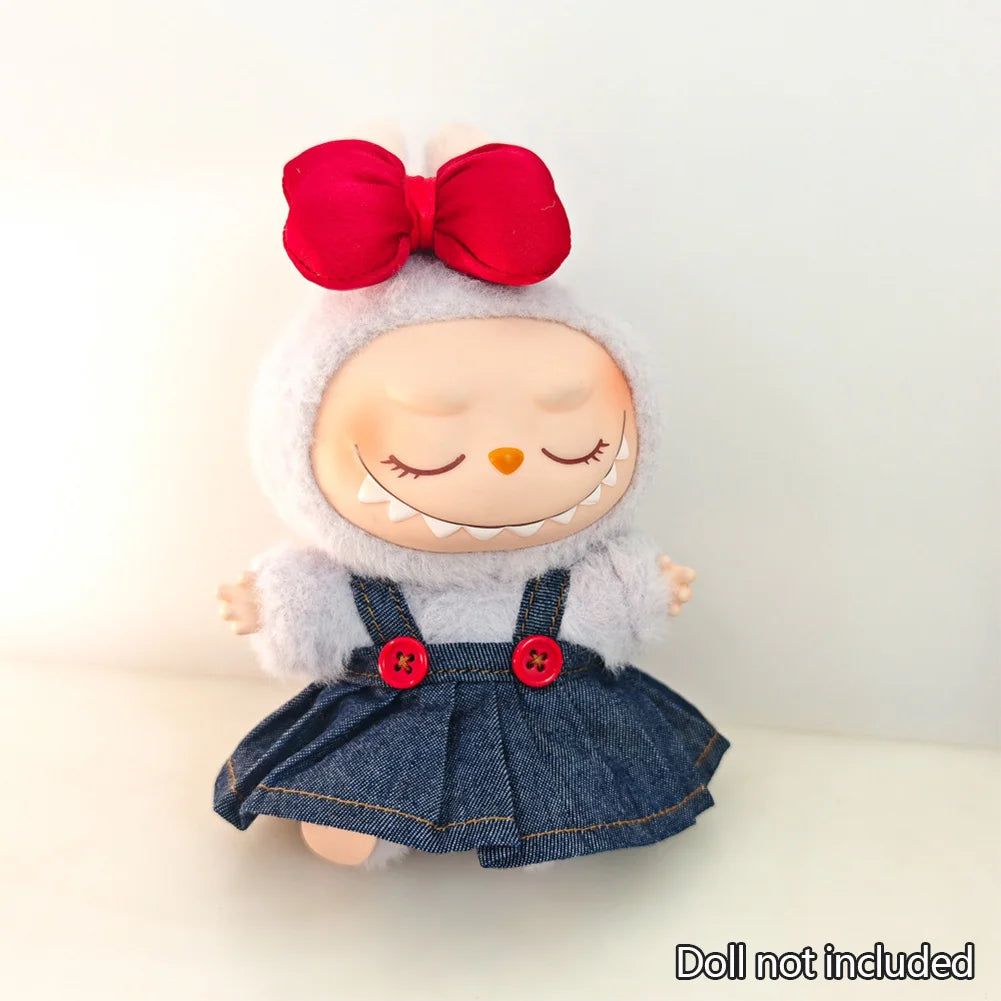 Mini Doll'S Clothes Outfit Accessories for 15-17cm Ropa Labubu & 10cm Cotton Doll Love Hoodie Pink Yarn Skirt Clothing no dol