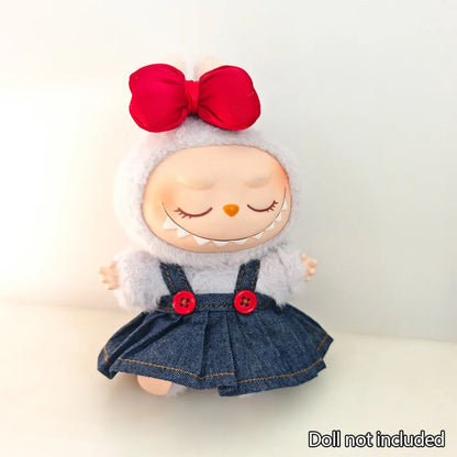 Mini Doll'S Clothes Outfit Accessories for 15-17cm Ropa Labubu & 10cm Cotton Doll Love Hoodie Pink Yarn Skirt Clothing no dol