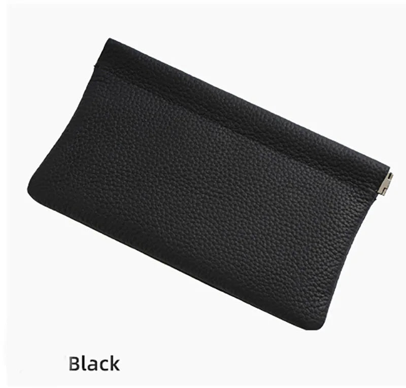 Storage Bag PU Leather For Long Wallet Passport Driver's License Document Holder Data Cable Cosmetic Bag for Women Men - Blac
