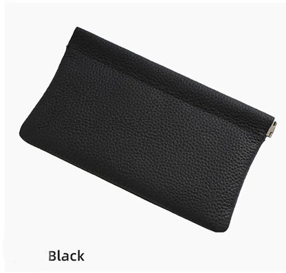 Storage Bag PU Leather For Long Wallet Passport Driver's License Document Holder Data Cable Cosmetic Bag for Women Men - Blac