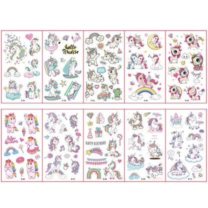 10 Sheets/Pack Kids Cartoon Unicorn Tattoo Sticker for Children's Arm Hands Body Cute Temporary Fake Tatoo