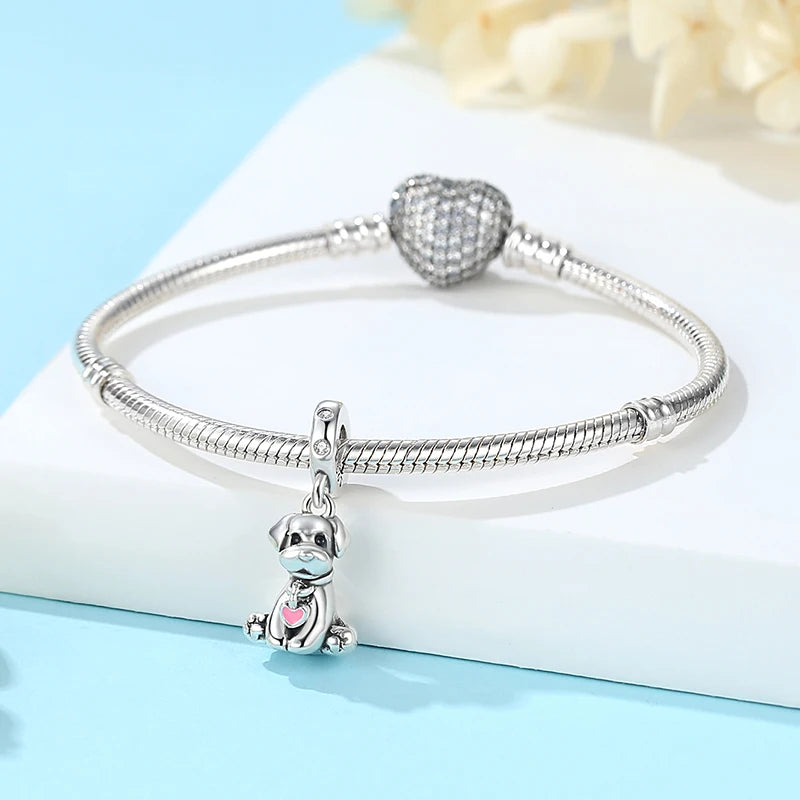 Original 925 Sterling Silver Charms Love Pets Dog Cat Paw Print Pendant Beads Fit Brand Bracelets Necklaces Women DIY Jewelry