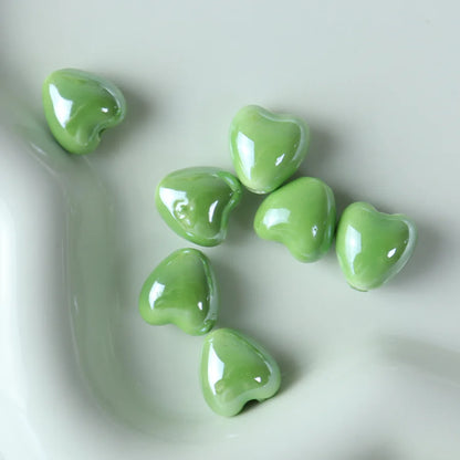 10pcs 12mm Heart Shape Shiny Glossy Ceramic Beads Porcelain Loose Spacer Beads for Jewelry Making DIY Bracelet Necklace Craft
