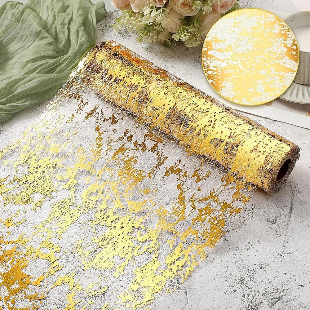 Sparkle Metallic Table Runners Gold Silver Thin Table Runner Glitter Sequin Metallic Foil Mesh Roll Birthday Party Decor Wedd