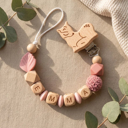 Personalized Pacifier Clip Custom Name Silicone Wooden Beads Baby Teether Chain Soother Holder BPA Free Newborn Baby Shower G