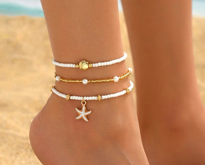 Beach Bead Anklet for Women Jewelry Retro Fashion Beads Stone Pendant Ankle Chain - 13