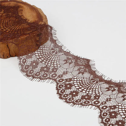 14 colors (3 yards / roll) Embroidered Lace Net Ribbon Fabric Trim DIY Sewing Handmade Craft Materials - Brown
