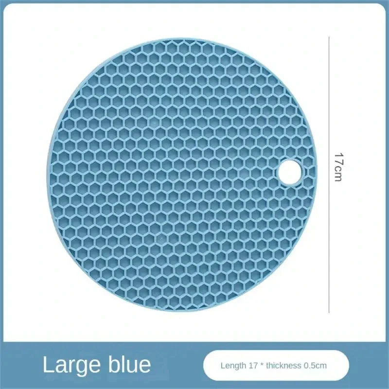 Table Mat Tool Multifunctional Kitchen Silicone Tableware Mat, Round Anti Slip Coffee Cup Coaster, Pot Holder - Big Blue