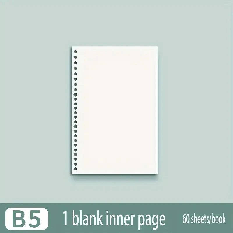 60 Sheets Notebook Refill Notepad Loose Leaf Binder Paper A4/ B5/A5 Blank/Grid/Lined Notebooks Writing Pads Office School - B