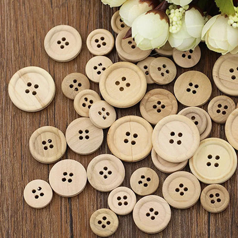 50 Pcs Wooden Buttons Natural Color Round 4 Holes Buttons Sewing Scrapbooking Home DIY Sewing Accessories 15/20/25mm