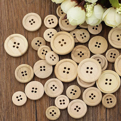 50 Pcs Wooden Buttons Natural Color Round 4 Holes Buttons Sewing Scrapbooking Home DIY Sewing Accessories 15/20/25mm