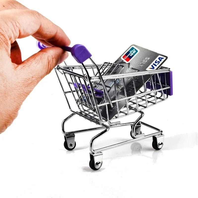 1:48 Mini Supermarket Shopping Trolley Cart Desktop Model Children's Toys Home Decoration Miniature