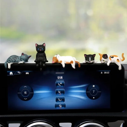 5PCS Cute Mini Cartoon Car Cat Ornaments Car Screen Edge Decoration Cat Micro Landscape Model Creative Car Accessories Gifts