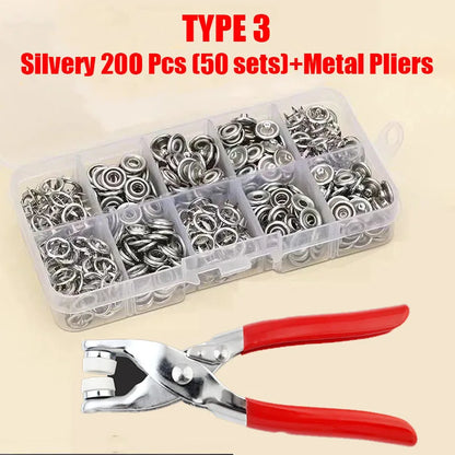 50/100 Metal Prong Snap Button Hollow Press Prong Fastener Studs with Pliers Tool Set Kits for Clothes Garment Sewing Bags Sh